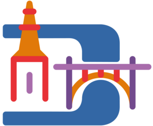 Icon Förderbereich Lebensraum Stadt Bern in Form der Aare mit Gebäuden