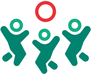 Icon Förderbereich Sport in Form von 3 Personen mit einem Spielball