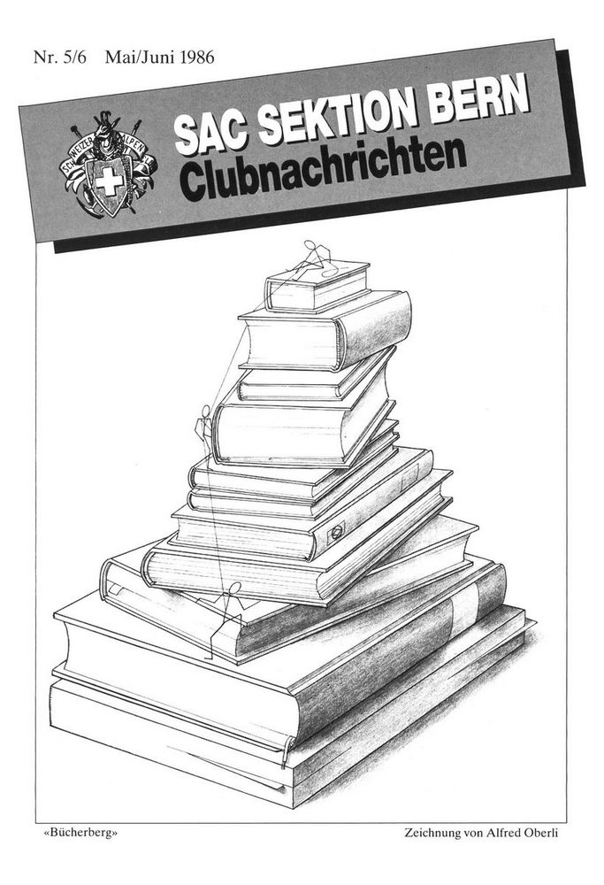 gestapelte Bücher und oben ein Banner mit dem Text SAC Sektion Bern, Clubnachrichten