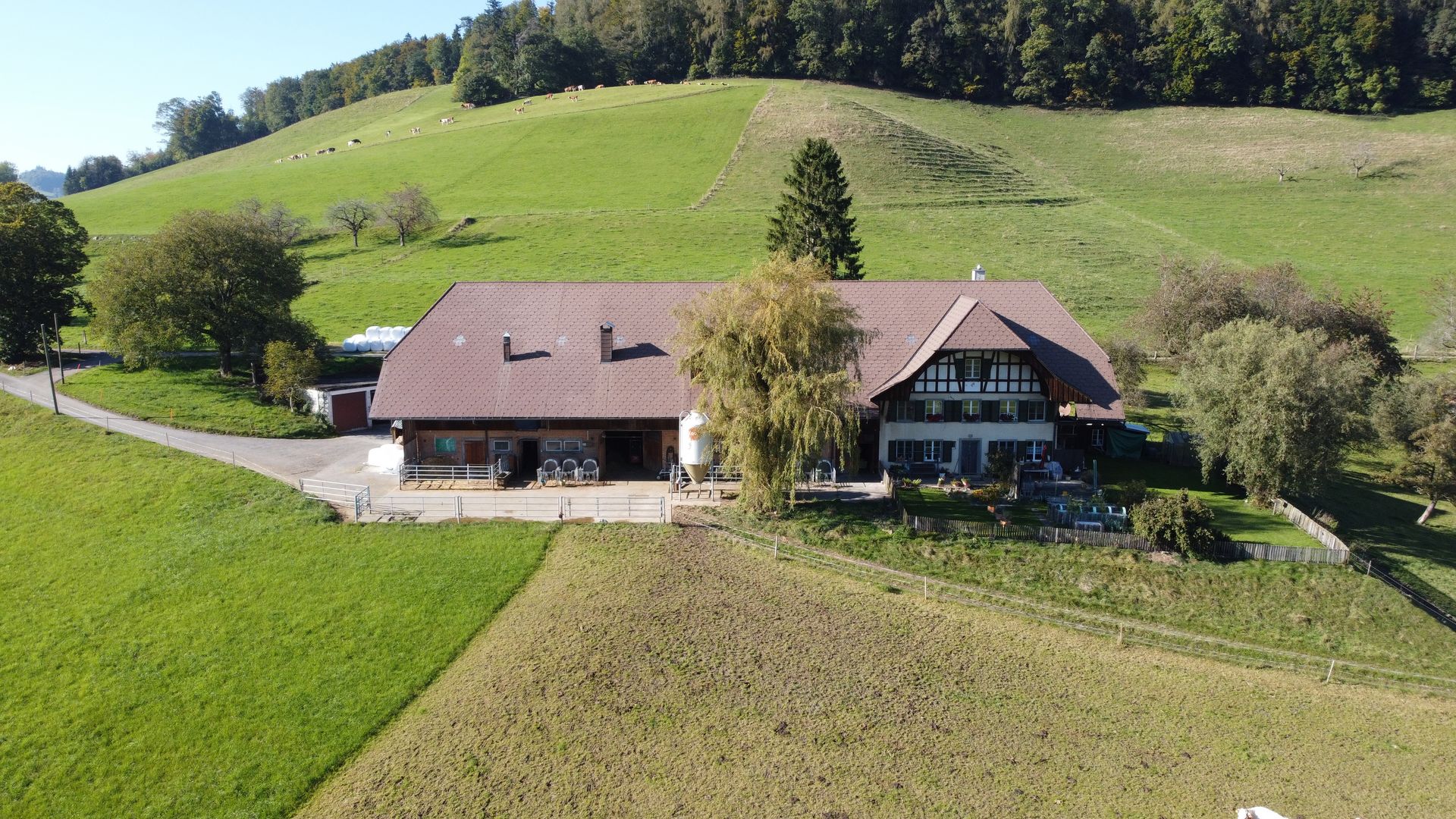 Luftaufnahme des Landwirtschaftsbetriebs Oberschönegg Ost 