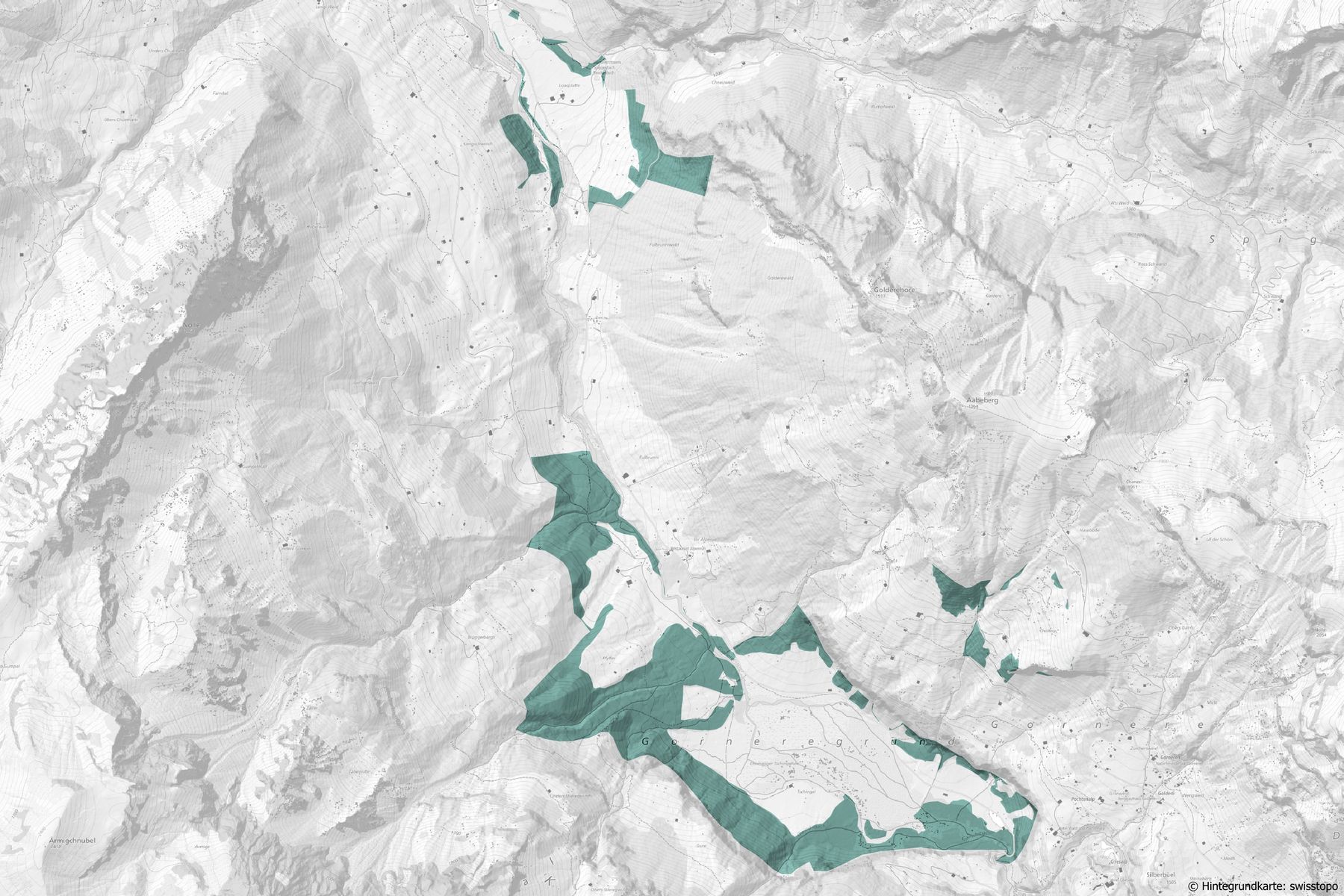 Ausschnitt aus topografischer Landeskarte mit Waldgebieten im Kiental